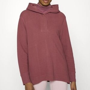 Athleta Coaster Luxe Waffle Knit Hoodie Oversized‎ Long Line Tawny Rose sz Md